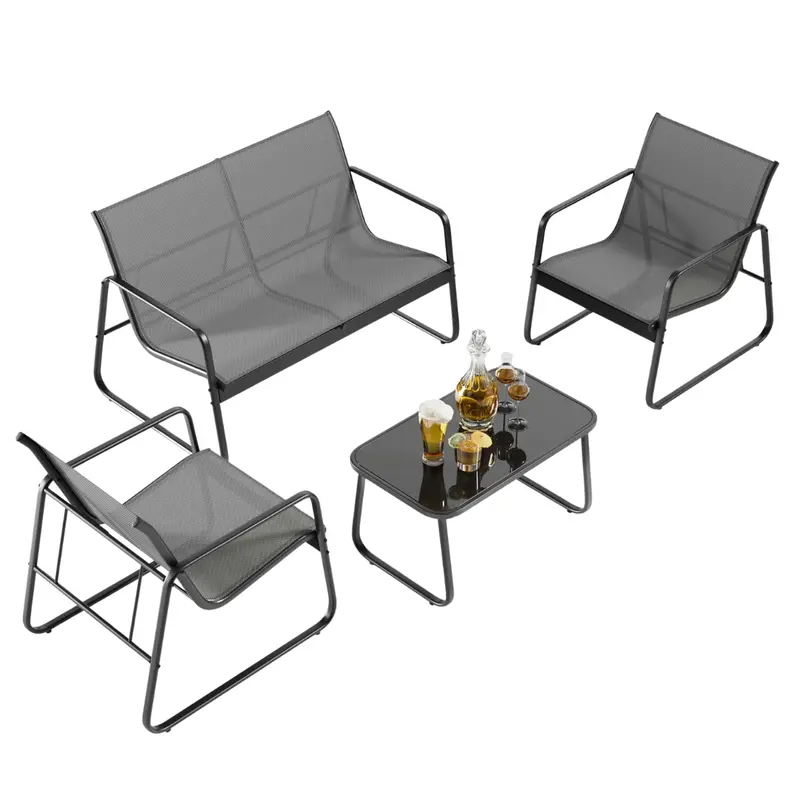 Lofka 4-Piece Patio Chairs Set With Loveseat And Cool Textile Fabric 1