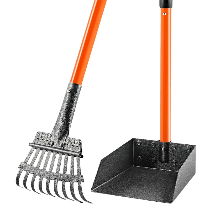 Long Handle Stainless Dog Metal Tray & Rake Set 1