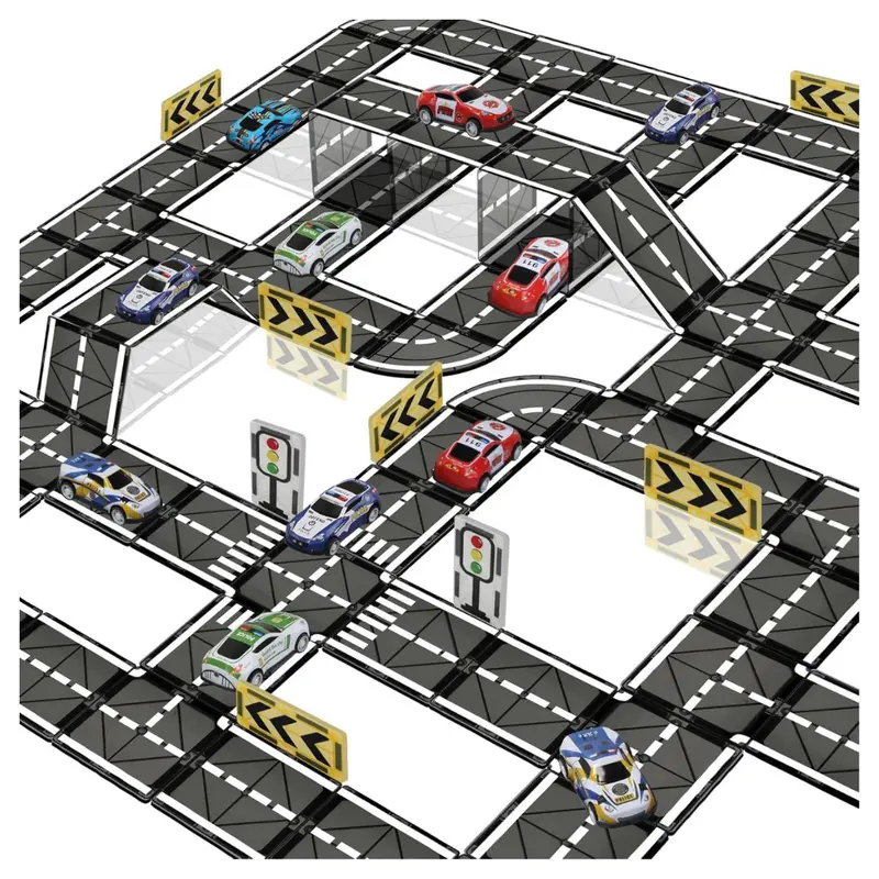 Magnetic Building Blocks Stem Tiles Road Set With Pullback Car 1