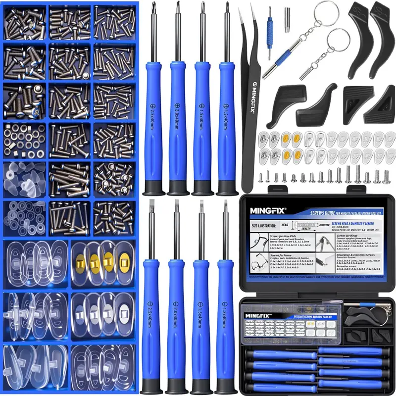 Magnetic Eyeglasses Repair Kit W/ 8 Precision Screwdrivers, Screws & Silicone Nose Pads 1
