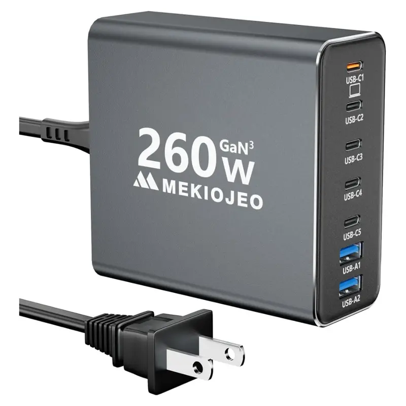 Mekiojeo 7-Port 260W Usb-C Gan 3 Wall Charger Adapter 1