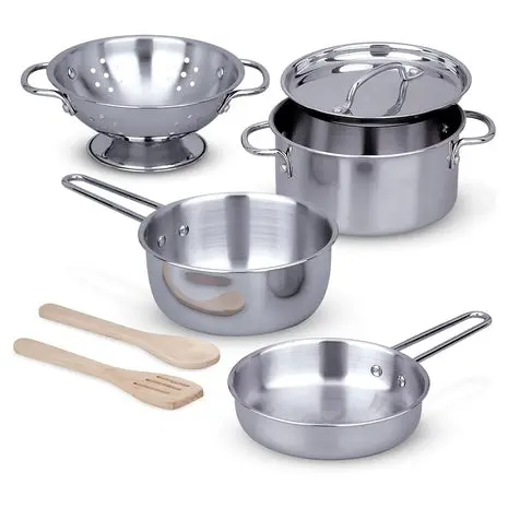 Melissa And Doug 8-Piece Stainless Steel Play Pots & Pans Set 1
