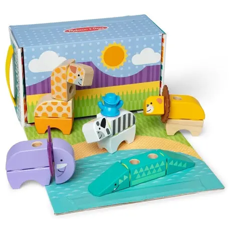 Melissa & Doug Blockables Safari Snap And Play Wooden Building Blocks Play Set 1