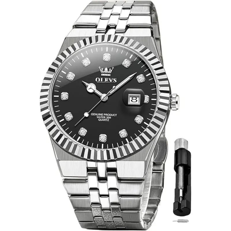 Men's Analog Quartz Luxury Diamond Calendar Watch 1
