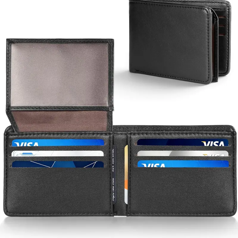 Men's Bifold Black Rfid Blocking Slim Faux Leather Wallet (3 Colors) 1