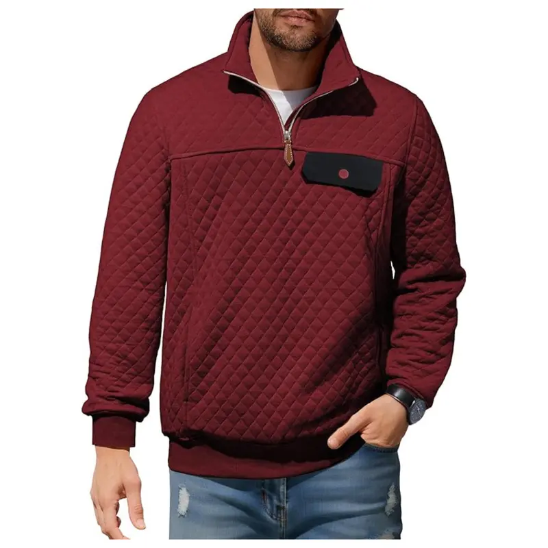Men's Heavyweight Stand Collar Quilted Sweatshirt (Various) 1