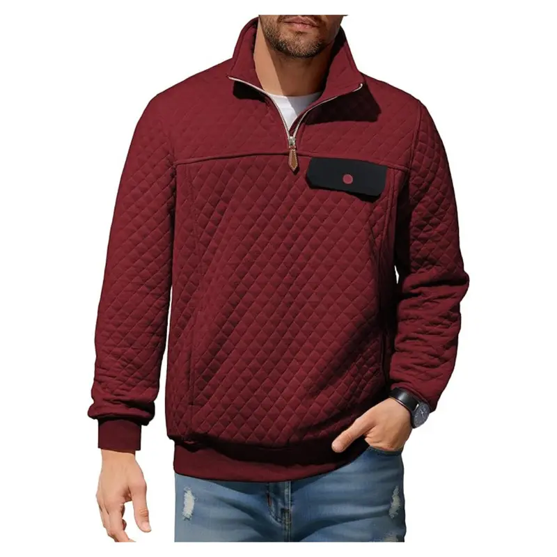 Men's Heavyweight Stand Collar Quilted Sweatshirt (Various) 1