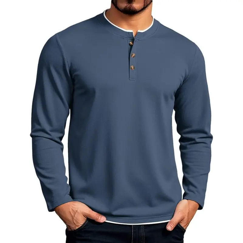 Men's Henley Thermal Pullover Shirts 1