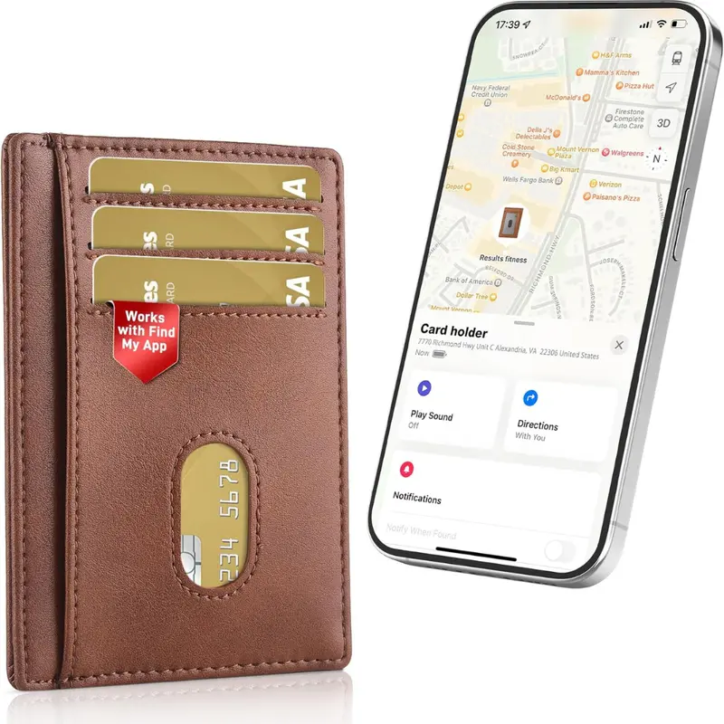 Men's Leather Slim Rfid Blocking Smart Wallet W/ Tracker (2 Colors) 1