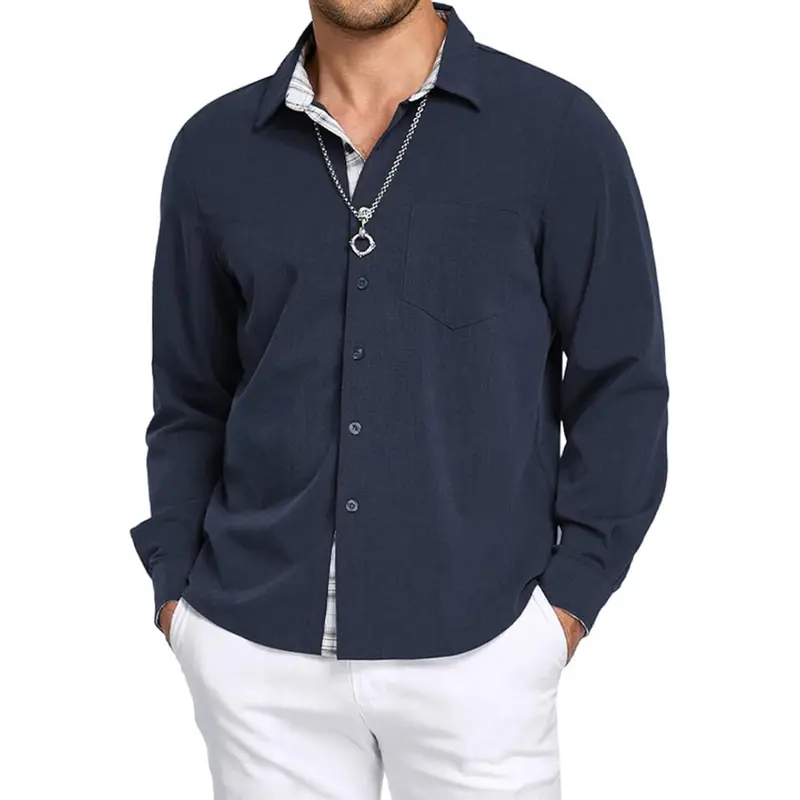Men's Long Sleeve Button Down Untucked Regular Fit Dress Shirt 1