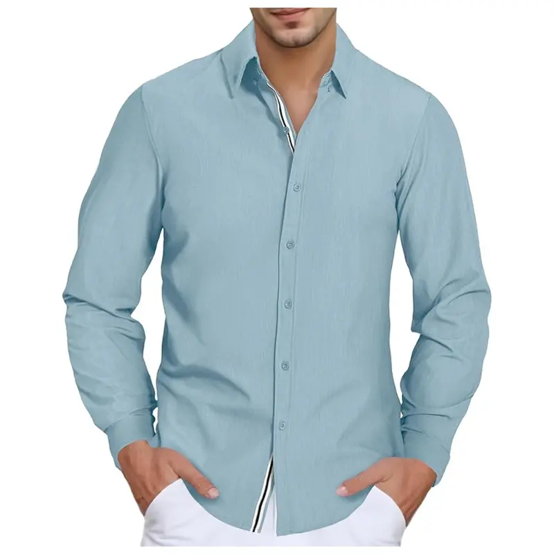 Men's Long Sleeve Casual Stretch Denim Dress Shirt (Various) 1