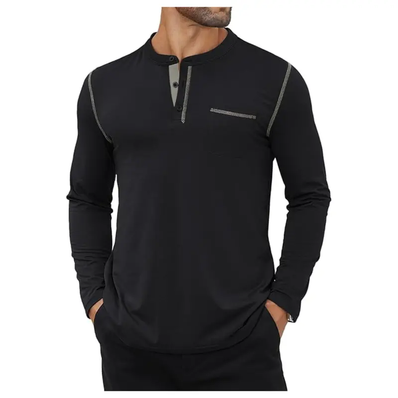 Men's Long Sleeve Color Contrast Henley Shirt (Various) 1