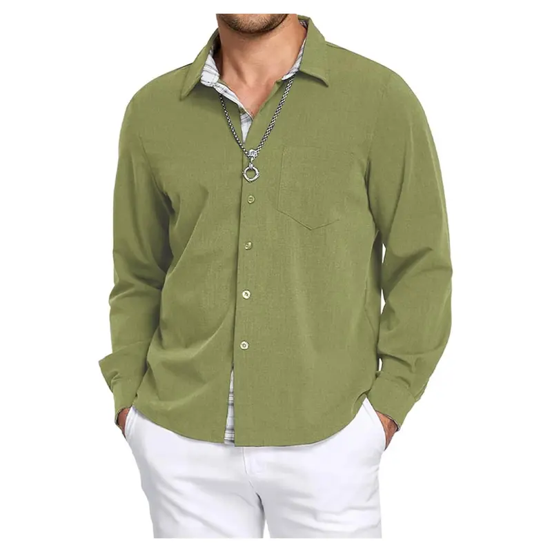 Men's Long Sleeve Untucked Regular Fit Dress Shirt 1