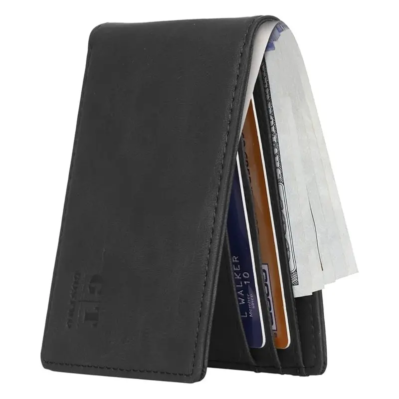 Men's Minimalist Leather Slim Bifold Wallet W/ Id Window (Various) 1