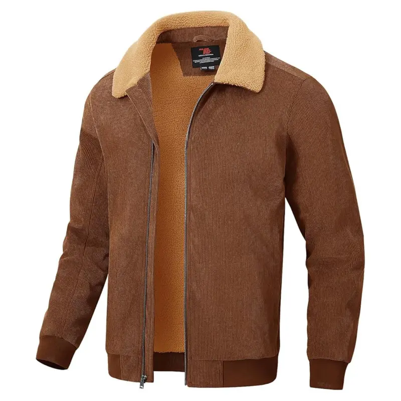 Men's Sherpa Lined Corduroy Winter Jacket W/ Full Zip (Brown/Black) 1