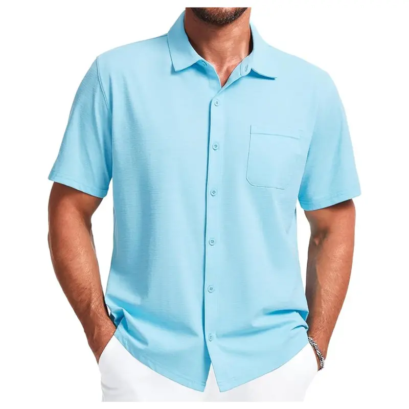 Men's Short Sleeve Casual Button Down Dress Shirts 1