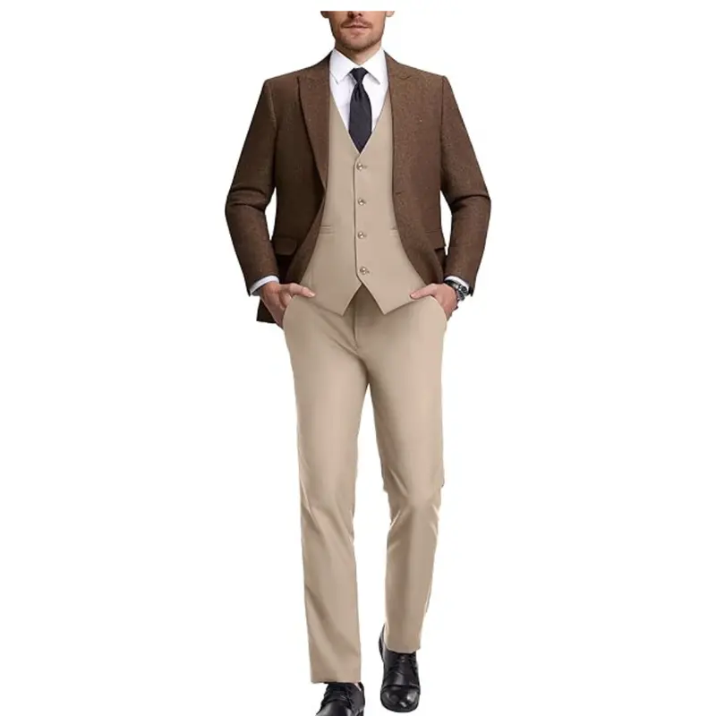 Men's Tuxedos Slim Fit Formal Retro 3 Pieces Blazer Vest Pants 1