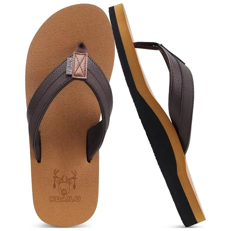 Men's Yoga Mat Leather Flip Flops With Arch Support 1