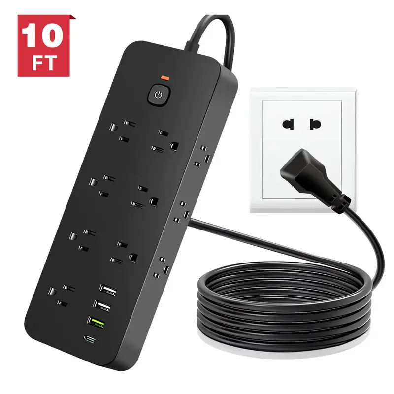 Meromore 1875J 10Ft Power Strip Surge Protector With 13 Outlets 4 Usb Charger (2 Colors) 1