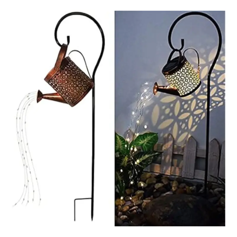 Merrytech Solar Lanterns Metal Watering Can Garden Decor 1