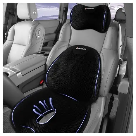 Mesh Cover Memory Foam Ergonomic Car Cushion With Headrest Pillow 1