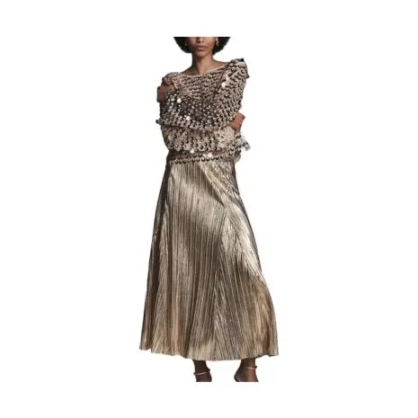 Metallic Pleated Midi Skirt 1