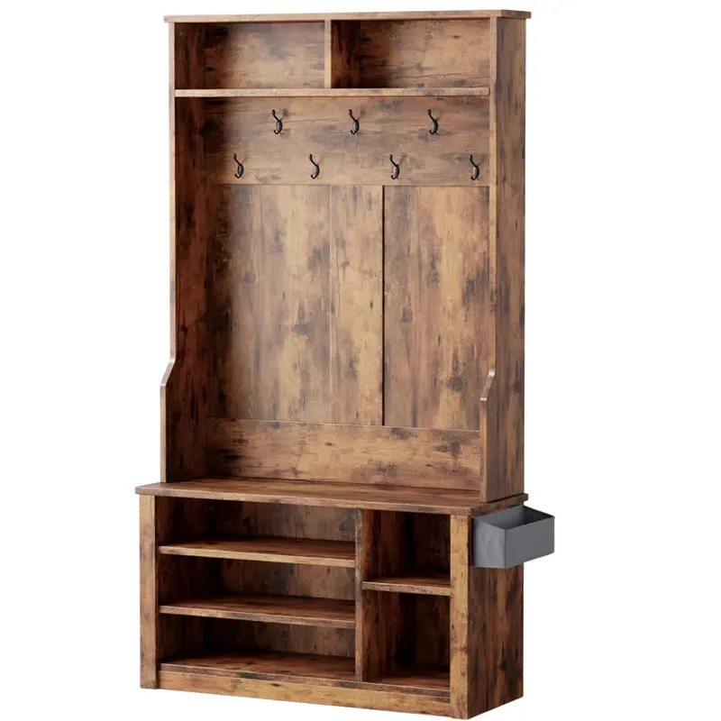 Millwood Pines Farmhouse Hall Tree W/ Bench & Shoe Storage 1
