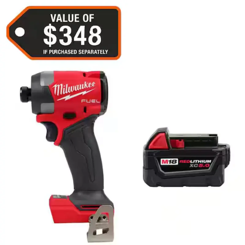Milwaukee M18 Fuel 18V Brushless 1/4" Hex Impact Driver W/ 5.0 Ah Battery 1