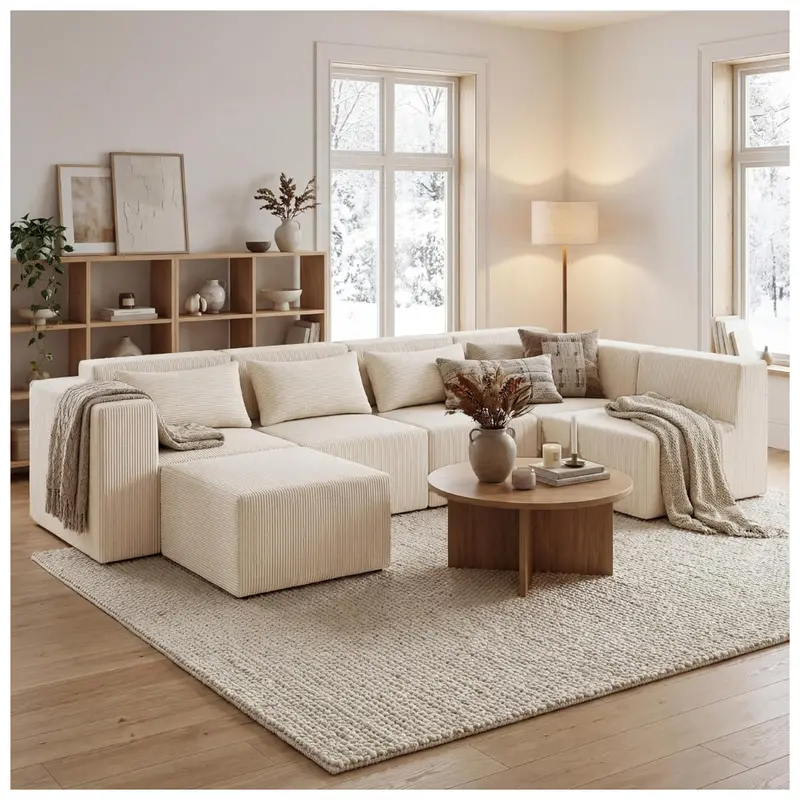 Minimalist Modular Corduroy Cloud Boneless Memory Foam Sectional Sofa 1