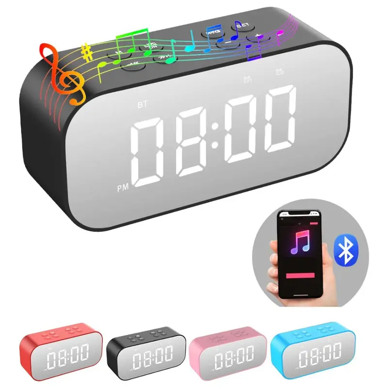Mirror Led Display Alarm Clock W/ Bluetooth Speaker (Various) 1
