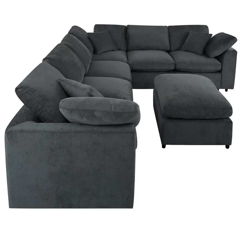 Modern L-Shaped Modular Sectional Sofa With Ottoman 1