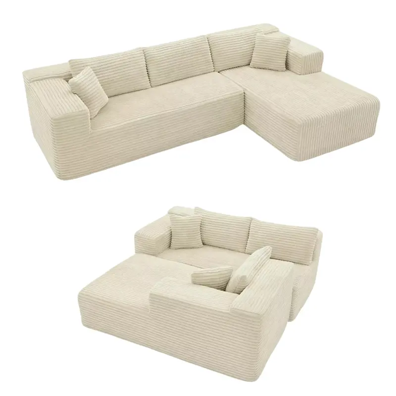 Modular L-Shape Corduroy Cloud Sectional Sofa With Pillows 1