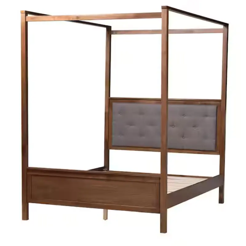 Natasha Upholstered Grey And Walnut Brown Queen Platform Canopy Bed 1