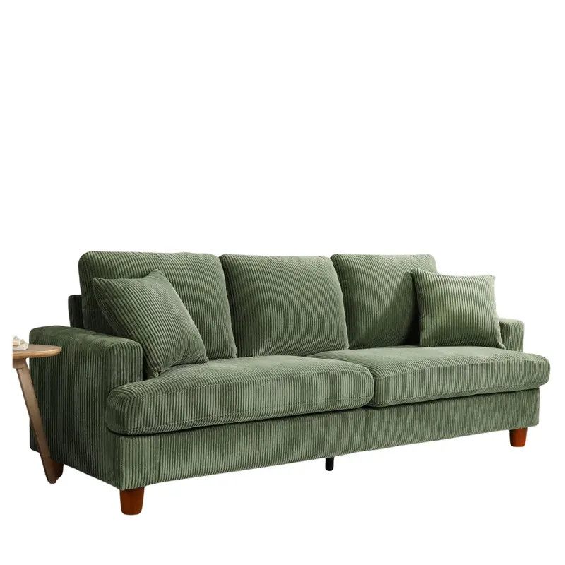 Neche 87" Corduroy Comfy Upholstered Sofa With Extra Deep Seats (Green) 1