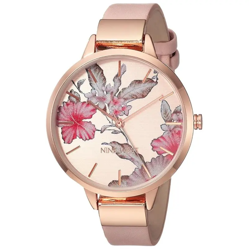 Nine West Women's Floral Leather Strap Watch 1