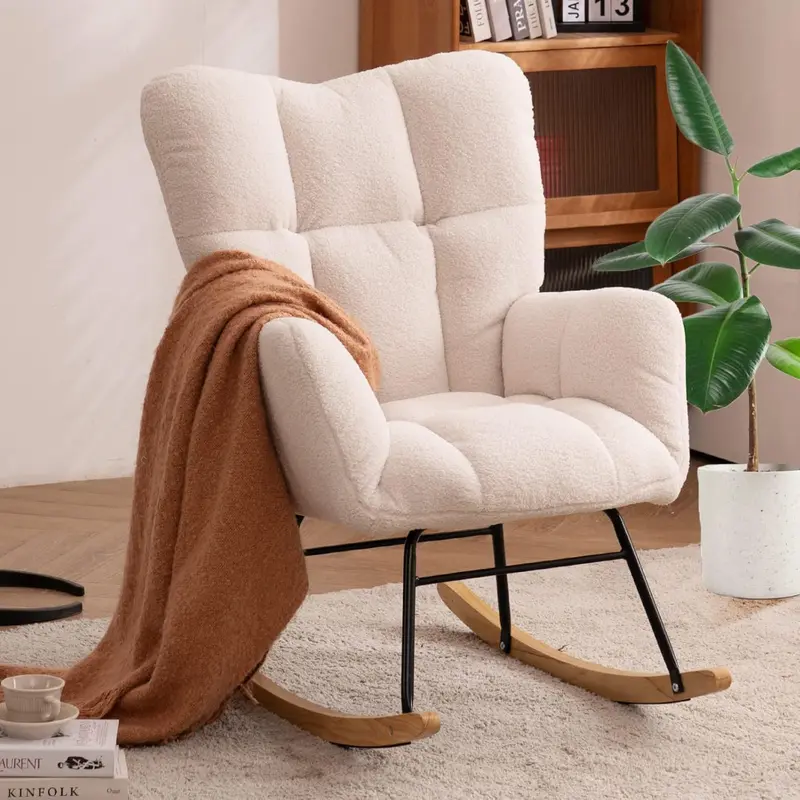 Nioiikit Teddy Upholstered Nursery Rocking Chair 1