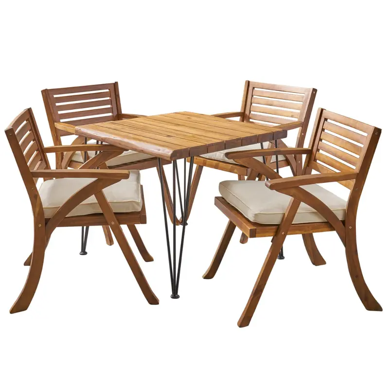 Noble House Blaine 5 Piece Wood Top Square Patio Dining Set 1
