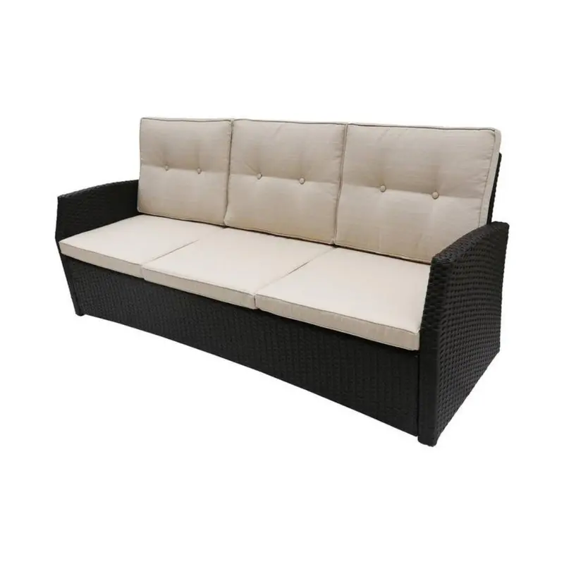 Noble House Sanger Wicker Outdoor Patio Sofa W/ Beige Cushions 1