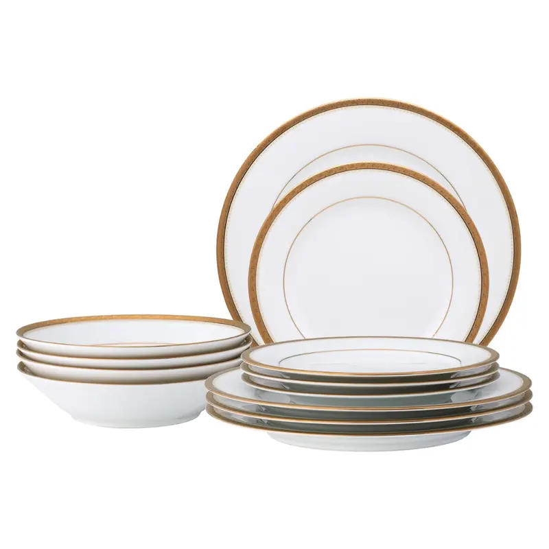Noritake Charlotta Gold 12-Piece Dinnerware Set, Service For 4 1