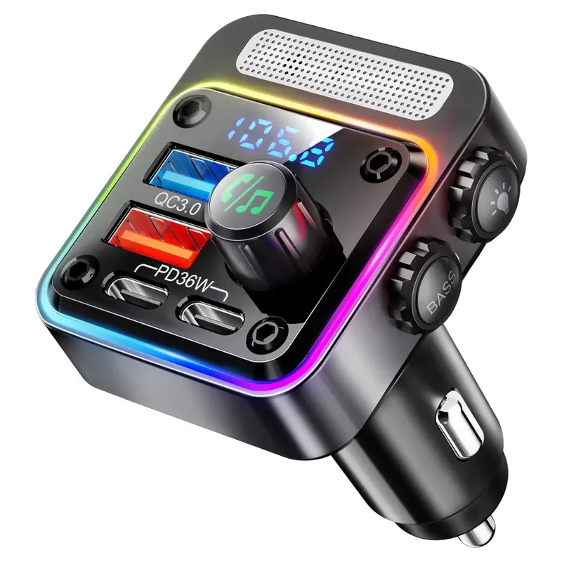 Nulaxy 54W Car Bluetooth Fm Transmitter & Charger W/ 4-Usb Port & Led 1