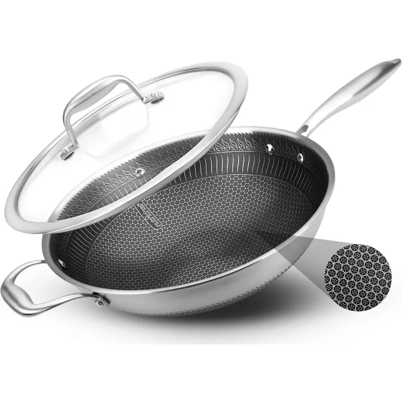 Nutrichef 12" Non Stick Tri-Ply Stainless Steel Wok 1