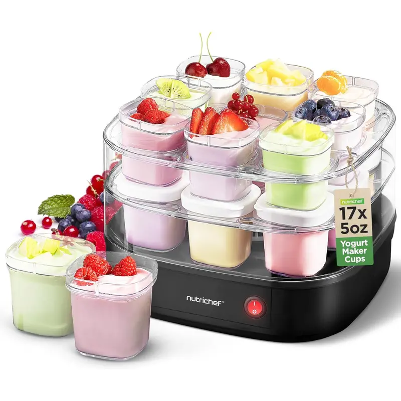 Nutrichef 17 Cup Automatic Yogurt Maker Reusable Cups With Lids 1