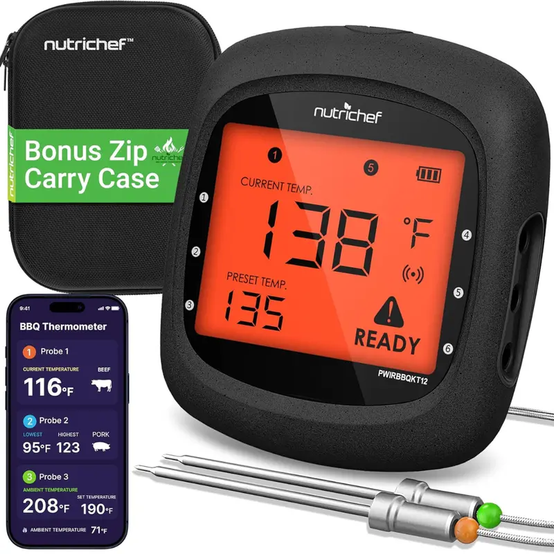 Nutrichef Bh-811 Smart Bluetooth Bbq Thermometer W/Travel Case 1