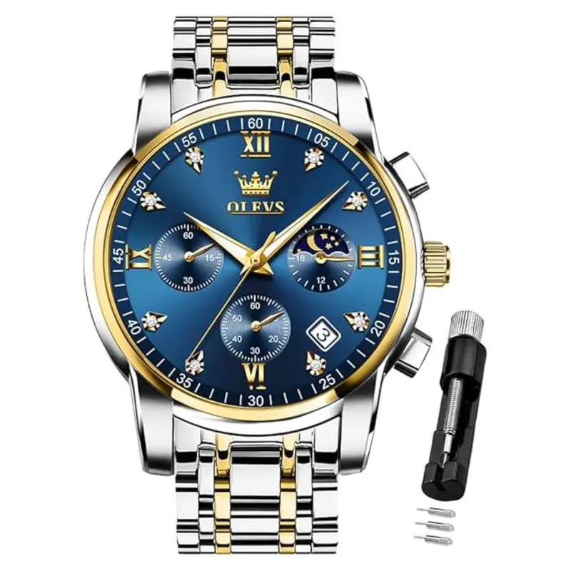 Olevs Men's Analog Quartz Chronograph Stainless Steel Watch 1
