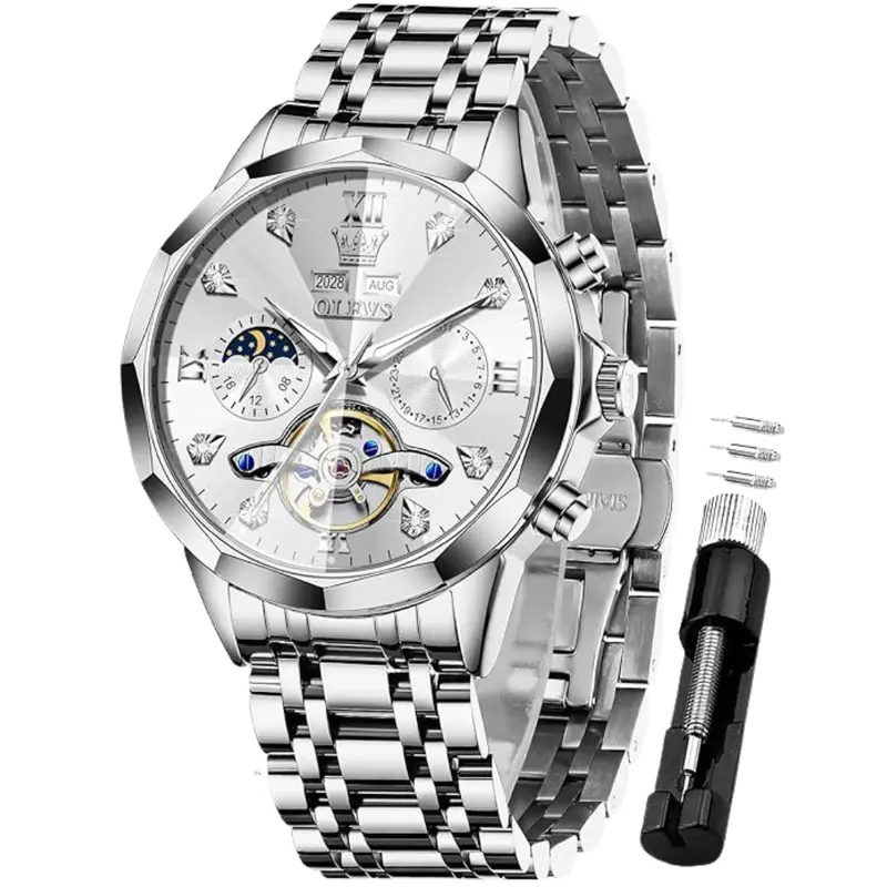 Olevs Men's Automatic Diamond Skeleton Watch 1