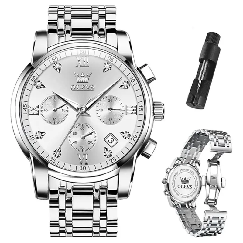 Olevs Men's Stainless Steel Analog Quartz Silver Watch (Various) 1