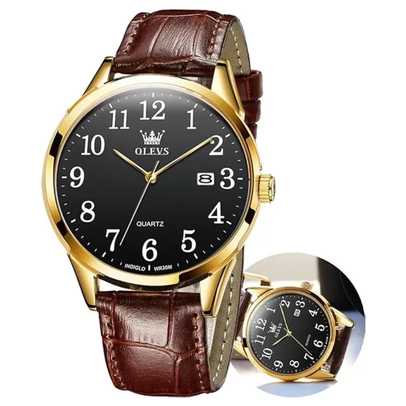 Olevs Men's Vintage Leather Band Dress Quartz Watch With Date 1