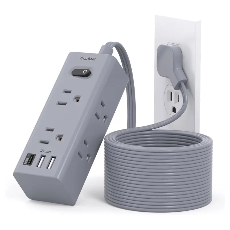 One Beat Flat Plug Power Strip Surge Protector W/15Ft Long Cord 1