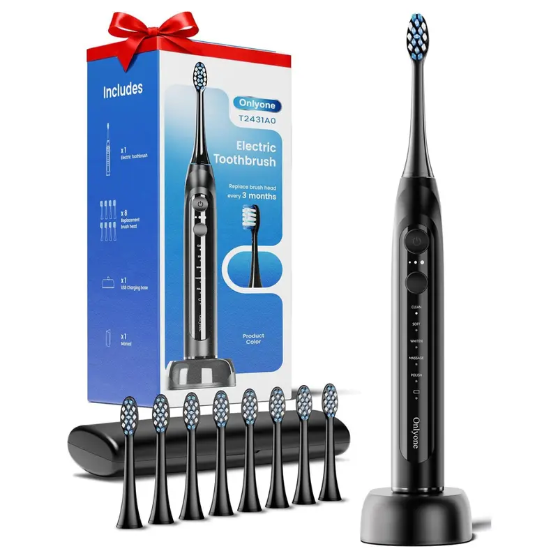 Onlyone Rechargeable Sonic Electric Toothbrush W/ 8 Replacement Heads 1