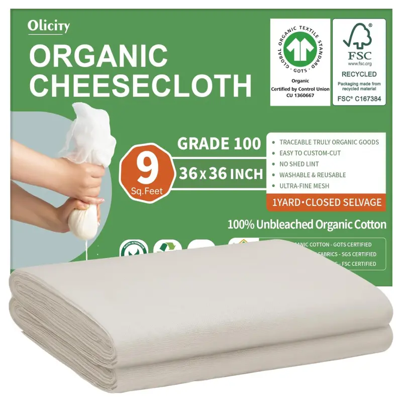 Organic Reusable Cotton Cheesecloth Mesh (36 X 36") 1